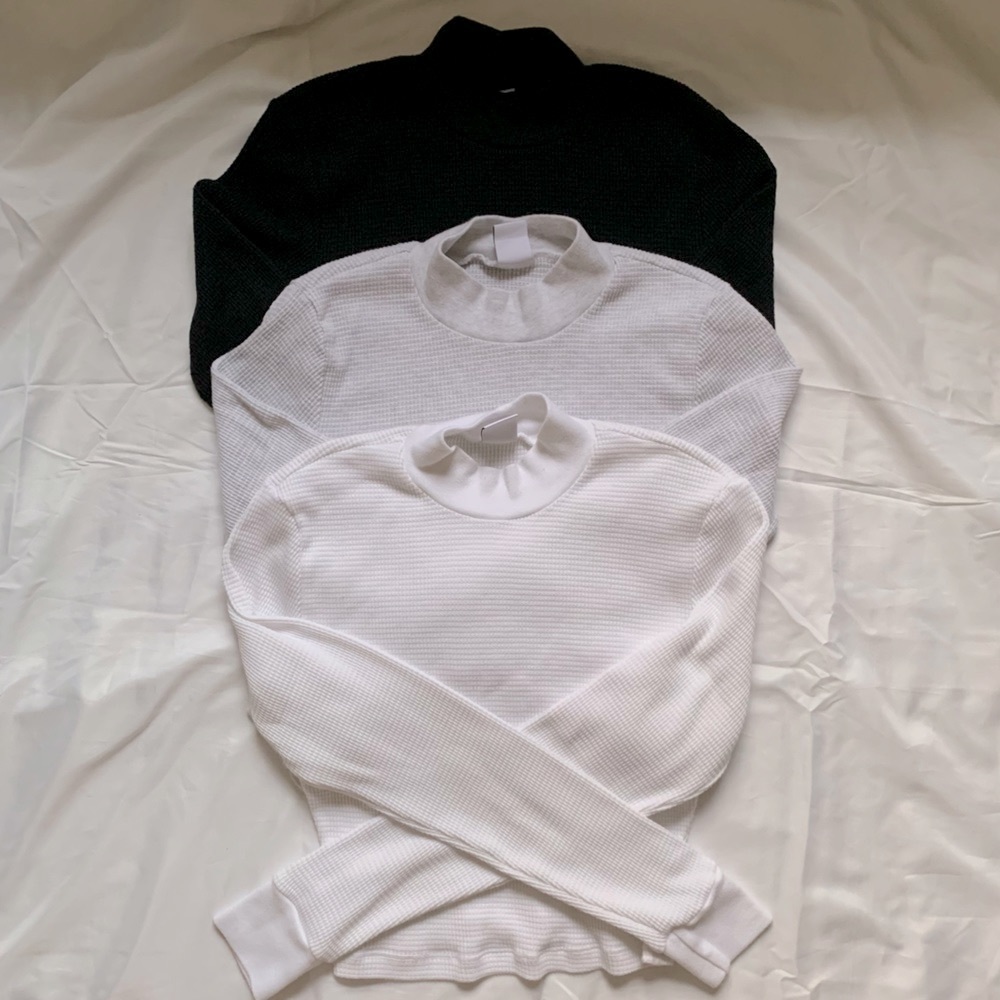 aritzia TNA waffle cropped mock neck bundle